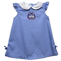 Infant Girls Vive La Fete Navy Houston Christian Huskies Mini Check Pattern A-Line Dress
