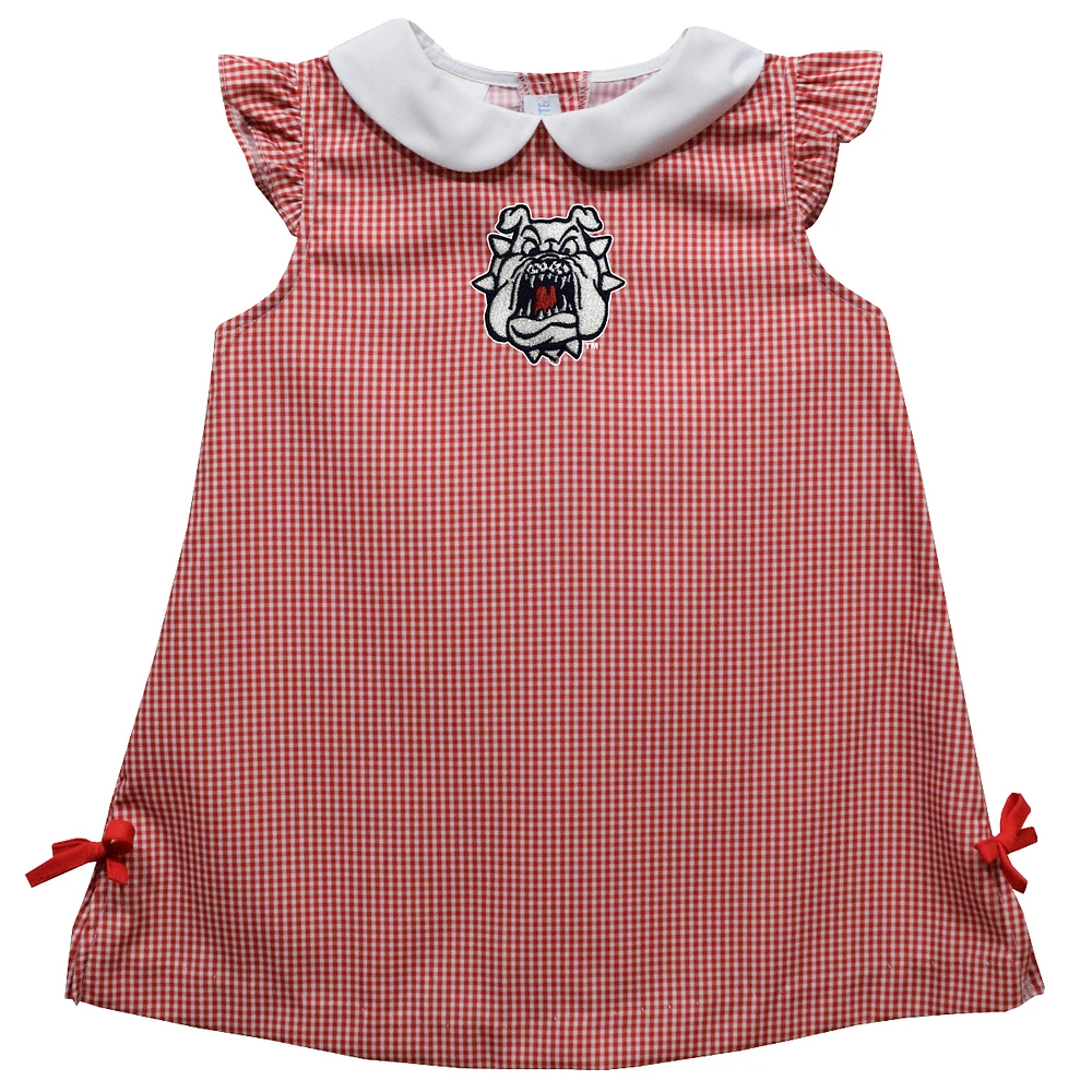 Infant Girls Vive La Fete Red Fresno State Bulldogs Mini Check Pattern A-Line Dress