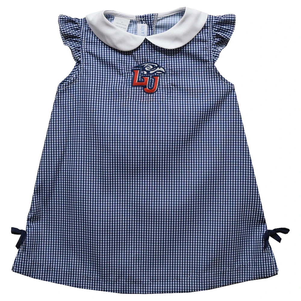 Infant Girls Vive La Fete Navy Liberty Flames Mini Check Pattern A-Line Dress