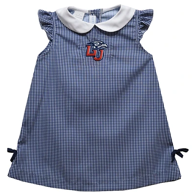 Infant Girls Vive La Fete Navy Liberty Flames Mini Check Pattern A-Line Dress