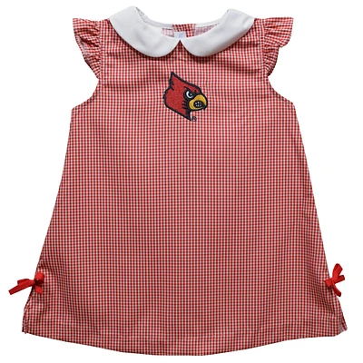 Infant Girls Vive La Fete Red Louisville Cardinals Mini Check Pattern A-Line Dress