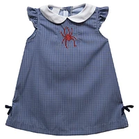 Infant Girls Vive La Fete Blue Richmond Spiders Mini Check Pattern A-Line Dress