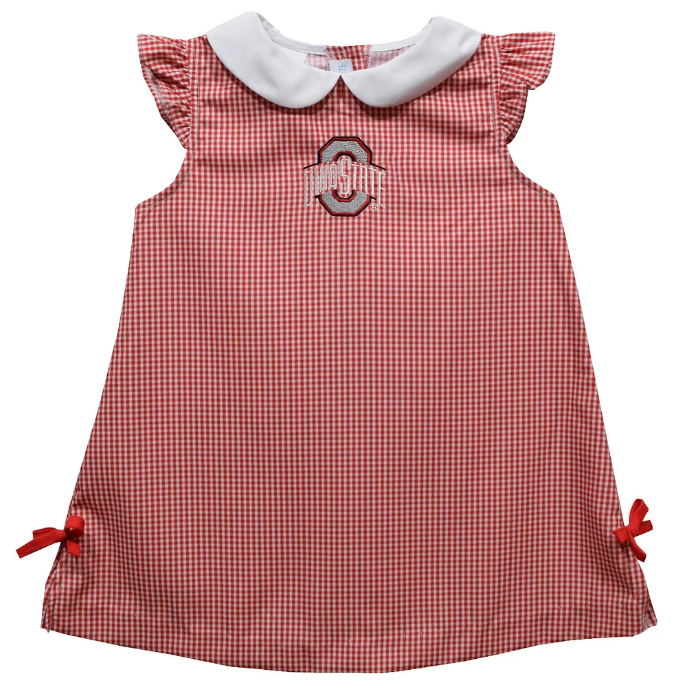 Infant Girls Vive La Fete Scarlet Ohio State Buckeyes Mini Check Pattern A-Line Dress