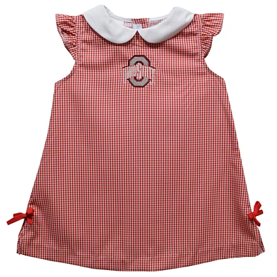 Infant Girls Vive La Fete Scarlet Ohio State Buckeyes Mini Check Pattern A-Line Dress