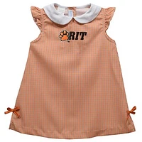 Infant Girls Vive La Fete Orange Rochester Institute of Technology Tigers Mini Check Pattern A-Line Dress