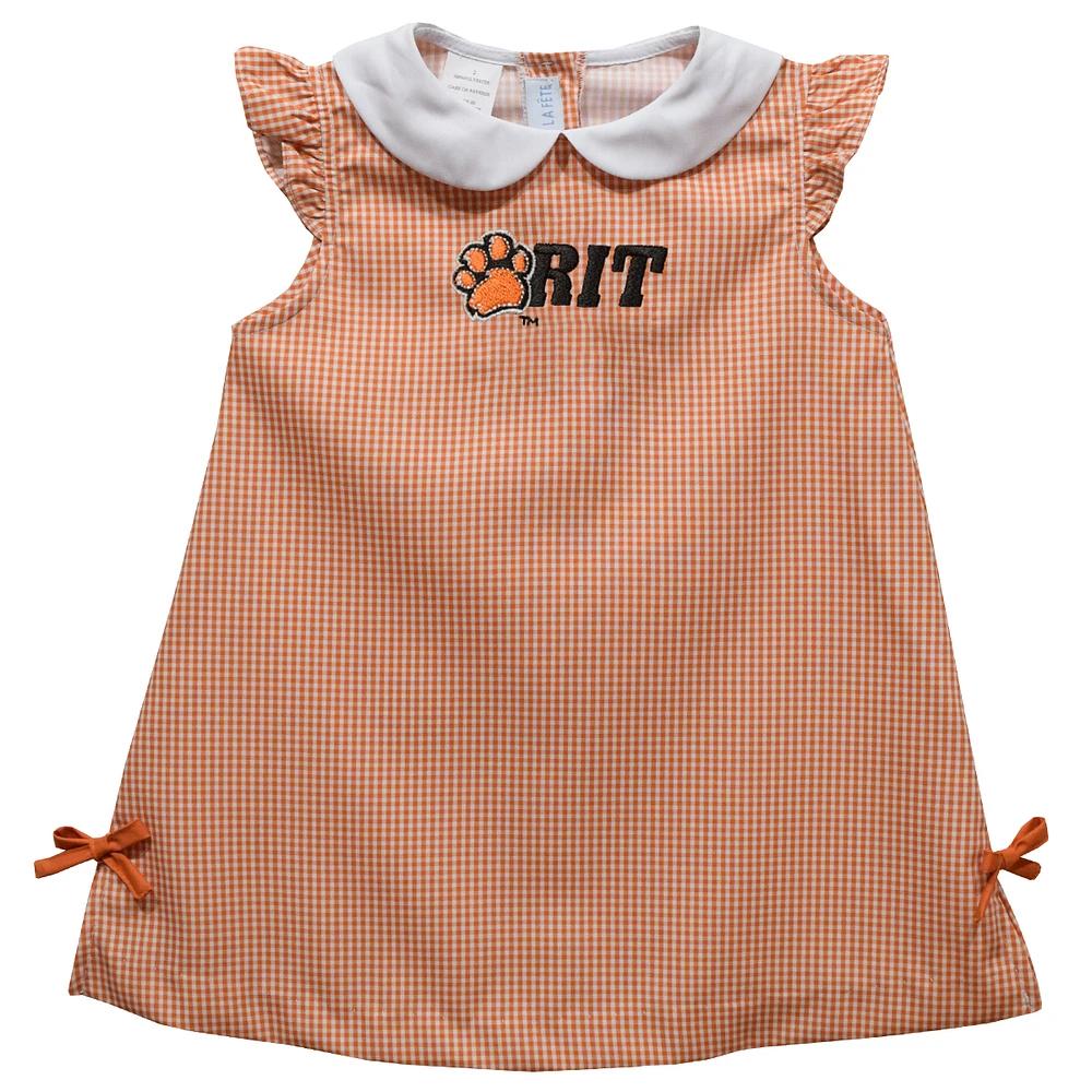 Infant Girls Vive La Fete Orange Rochester Institute of Technology Tigers Mini Check Pattern A-Line Dress