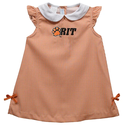 Infant Girls Vive La Fete Orange Rochester Institute of Technology Tigers Mini Check Pattern A-Line Dress