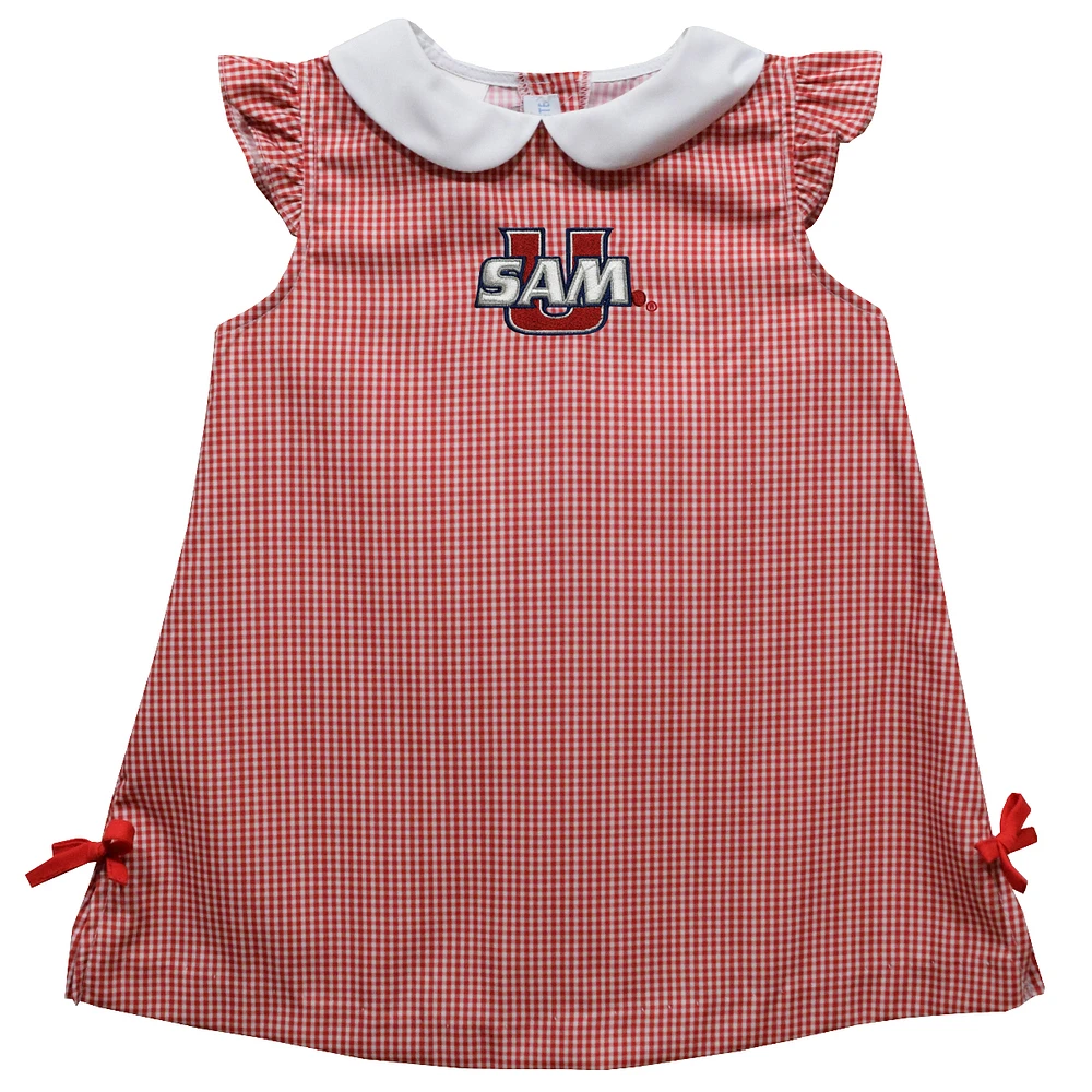 Infant Girls Vive La Fete Red Samford Bulldogs Mini Check Pattern A-Line Dress
