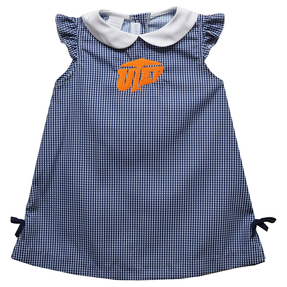 Infant Girls Vive La Fete Navy UTEP Miners Mini Check Pattern A-Line Dress