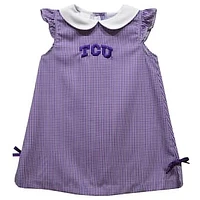 Infant Girls Vive La Fete Purple TCU Horned Frogs Mini Check Pattern A-Line Dress