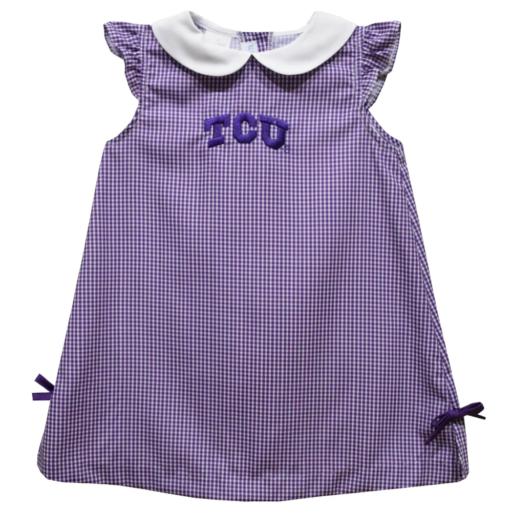 Infant Girls Vive La Fete Purple TCU Horned Frogs Mini Check Pattern A-Line Dress