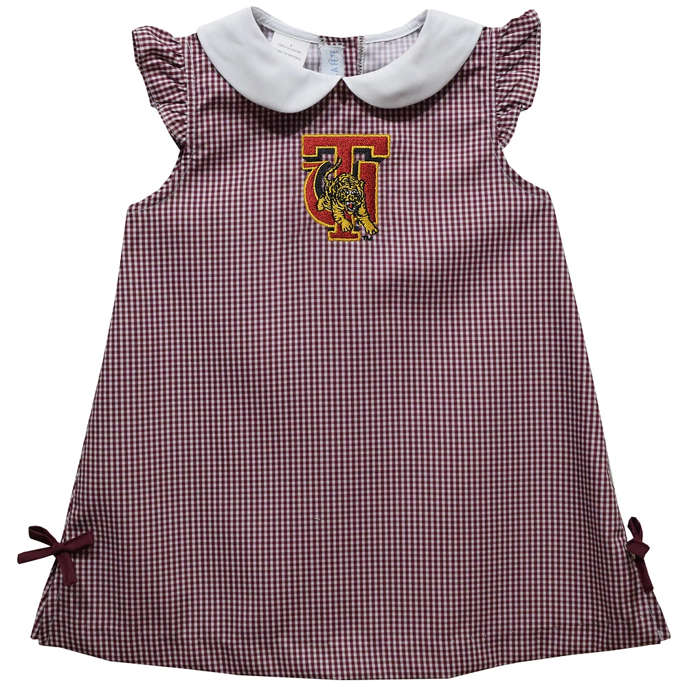 Infant Girls Vive La Fete Crimson Tuskegee Golden Tigers Mini Check Pattern A-Line Dress