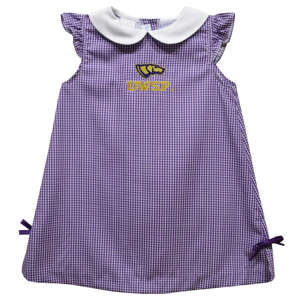 Infant Girls Vive La Fete Purple Wisconsin-Stevens Point Pointers Mini Check Pattern A-Line Dress