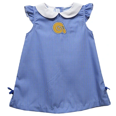 Toddler Girls Vive La Fete Blue Albany State Golden Rams Mini Check Pattern A-Line Dress