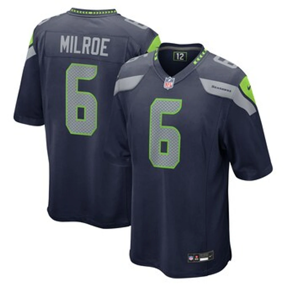 Men's Nike Jalen Milroe College Navy Seattle Seahawks 2025 NFL Draft Game Jersey