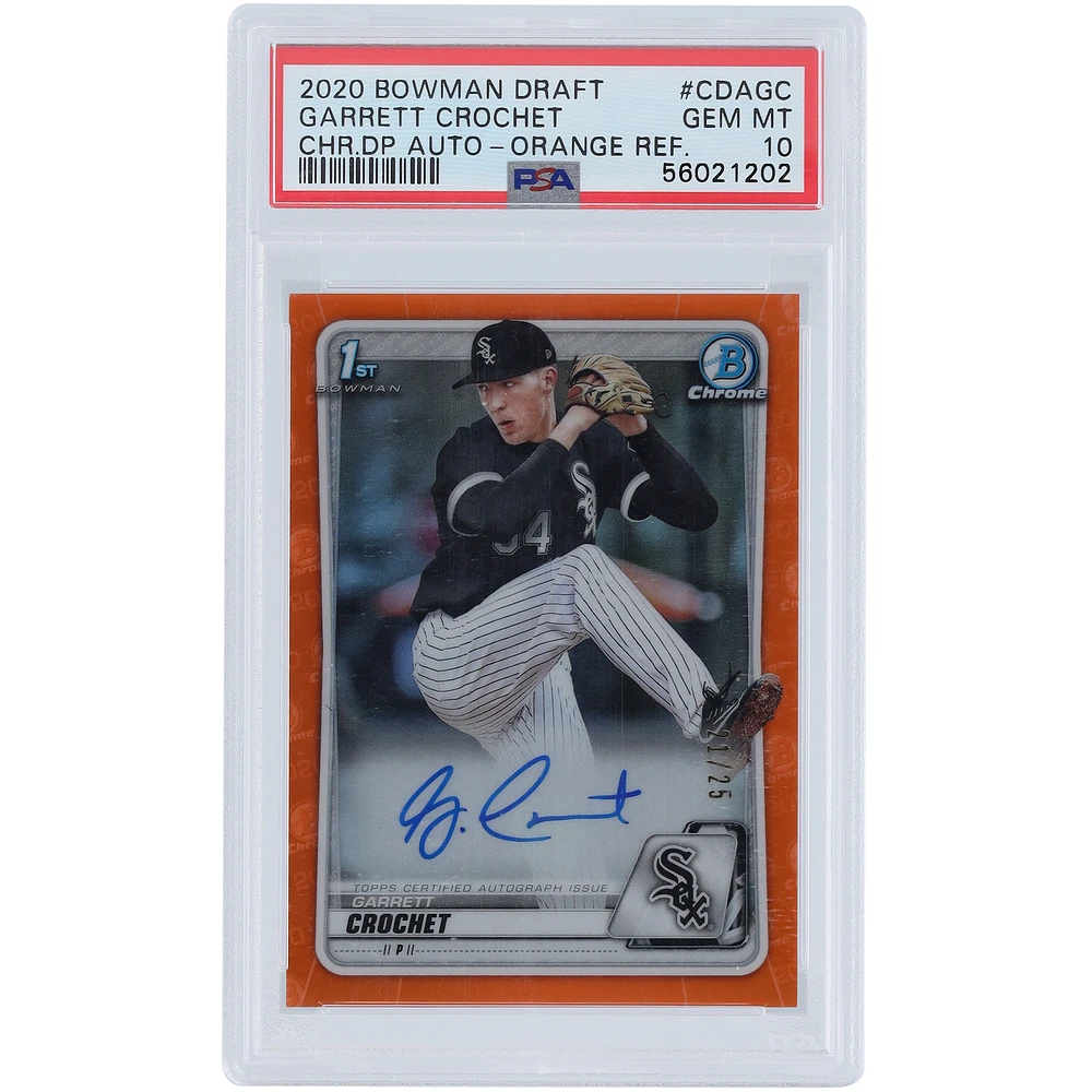 Garrett Crochet Chicago White Sox Autographed 2020 Bowman Chrome Orange Refractor #CDA-GC #21/25 PSA Authenticated 10 Card