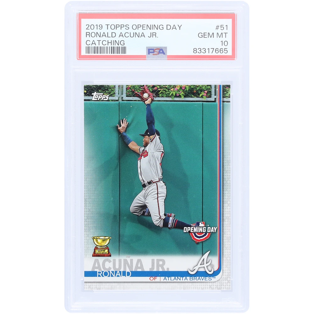 Ronald Acuna Jr. Atlanta Braves 2019 Topps Opening Day Rookie Cup Catching SP #51 PSA Authenticated 10 Card