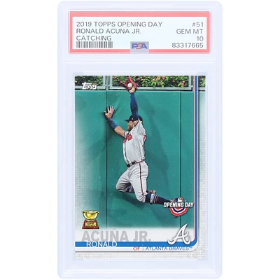Ronald Acuna Jr. Atlanta Braves 2019 Topps Opening Day Rookie Cup Catching SP #51 PSA Authenticated 10 Card