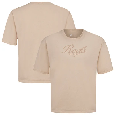 Men's Levelwear Khaki Cincinnati Reds Ethereal Oversized Luxe Signature Knit T-Shirt