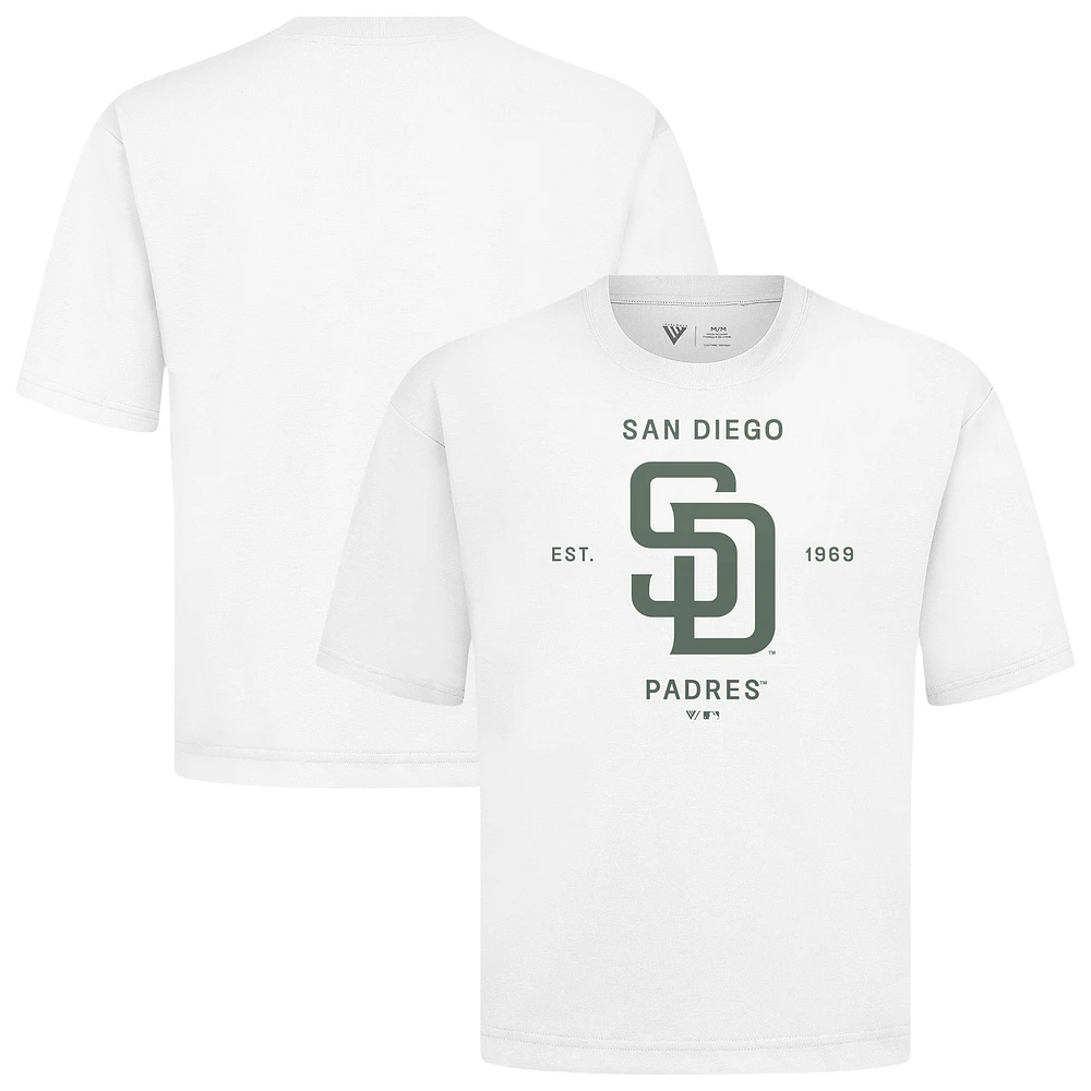 Men's Levelwear White San Diego Padres Crossway Oversized Luxe Signature Knit T-Shirt