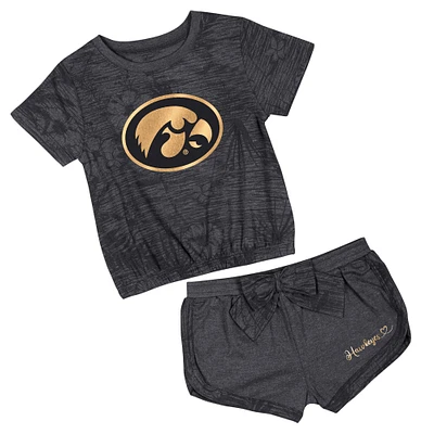 Girl's Toddler Colosseum  Black Iowa Hawkeyes Fern T-Shirt and Shorts Set