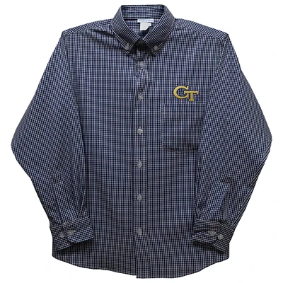 Infant Vive La Fete Navy Georgia Tech Yellow Jackets Gingham Button-Down Long Sleeve Shirt
