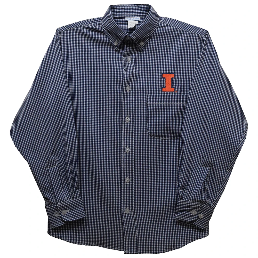 Infant Vive La Fete Navy Illinois Fighting Illini Gingham Button-Down Long Sleeve Shirt