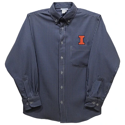 Infant Vive La Fete Navy Illinois Fighting Illini Gingham Button-Down Long Sleeve Shirt