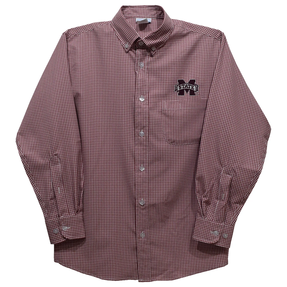 Infant Vive La Fete Maroon Mississippi State Bulldogs Gingham Button-Down Long Sleeve Shirt