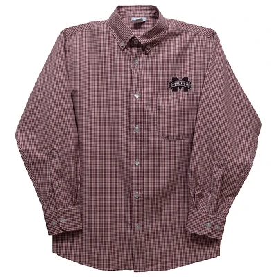 Infant Vive La Fete Maroon Mississippi State Bulldogs Gingham Button-Down Long Sleeve Shirt
