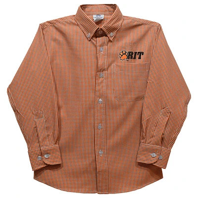 Infant Vive La Fete Orange Rochester Institute of Technology Tigers Gingham Button-Down Long Sleeve Shirt