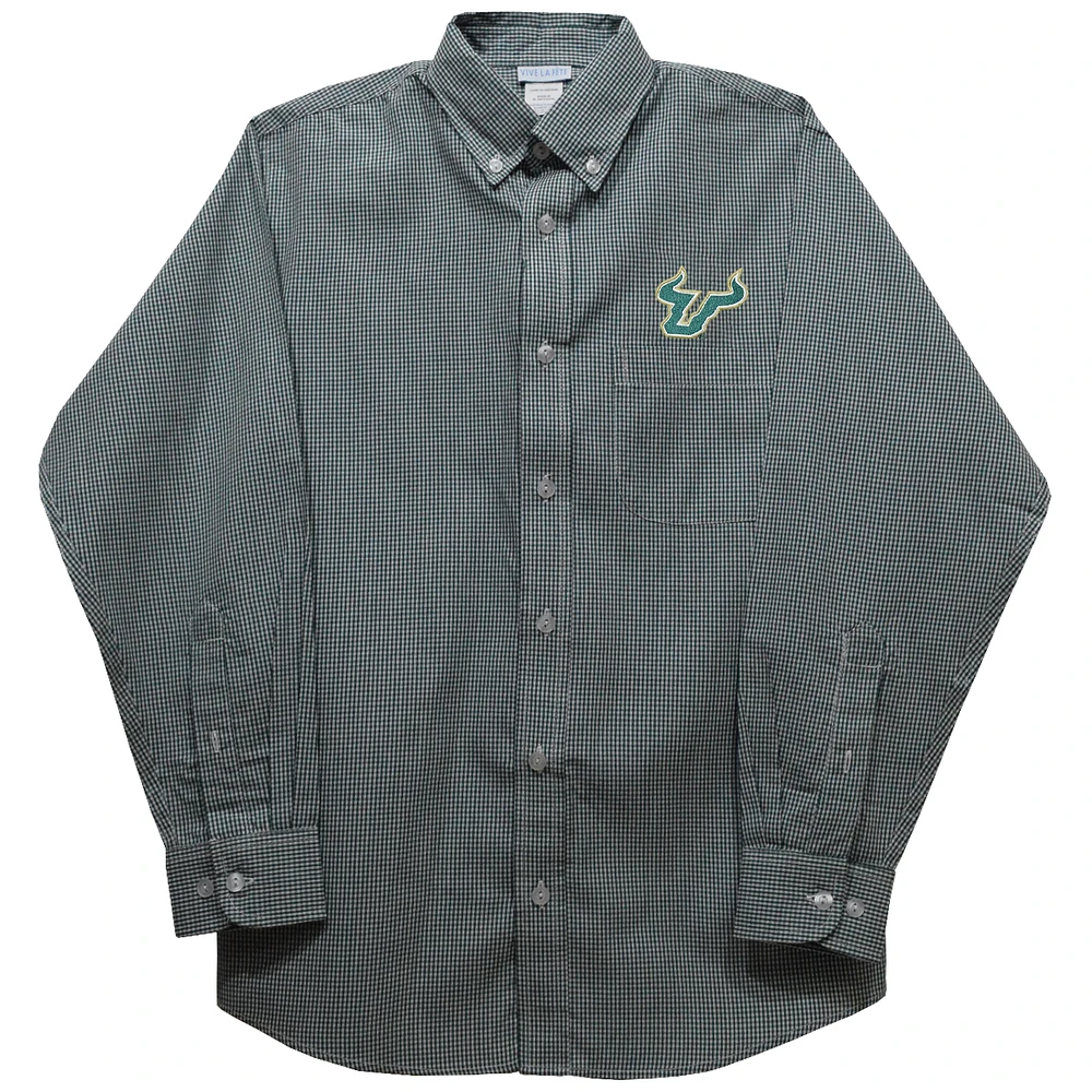Infant Vive La Fete Green South Florida Bulls Gingham Button-Down Long Sleeve Shirt