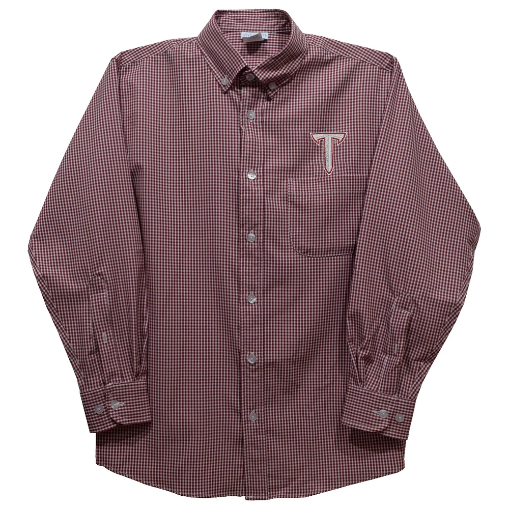 Infant Vive La Fete Cardinal Troy University Trojans Gingham Button-Down Long Sleeve Shirt