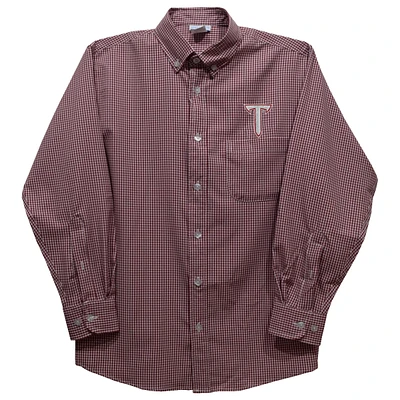 Infant Vive La Fete Cardinal Troy University Trojans Gingham Button-Down Long Sleeve Shirt