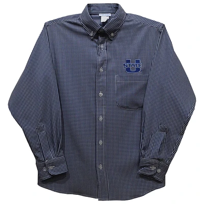 Infant Vive La Fete Navy Utah State Aggies Gingham Button-Down Long Sleeve Shirt