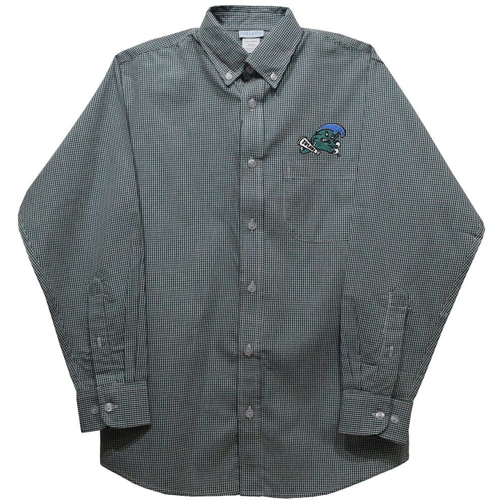 Infant Vive La Fete Green Tulane Wave Gingham Button-Down Long Sleeve Shirt