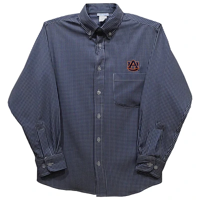 Toddler Vive La Fete Navy Auburn Tigers Gingham Button-Down Long Sleeve Shirt