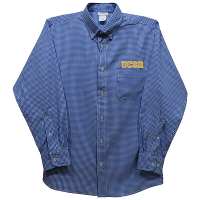 Toddler Vive La Fete Blue UC Santa Barbara Gauchos Gingham Button-Down Long Sleeve Shirt