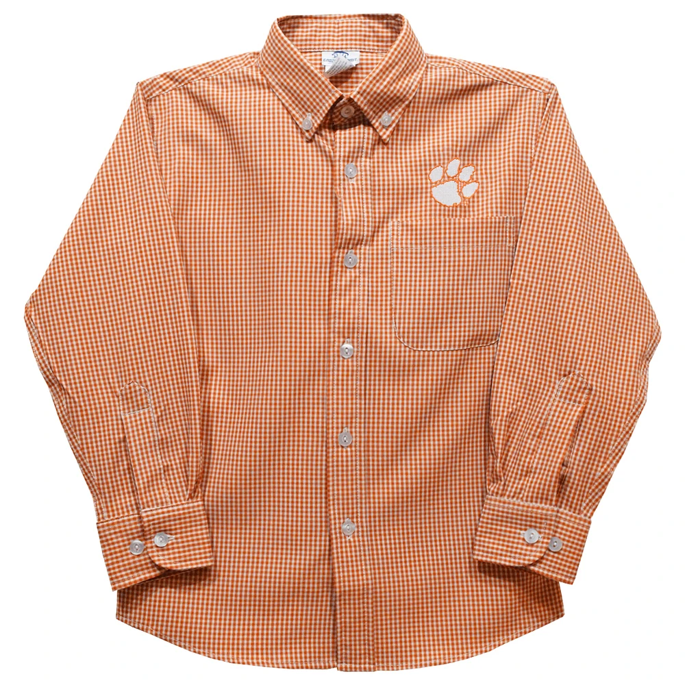 Toddler Vive La Fete Orange Clemson Tigers Gingham Button-Down Long Sleeve Shirt