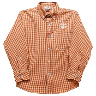 Toddler Vive La Fete Orange Clemson Tigers Gingham Button-Down Long Sleeve Shirt
