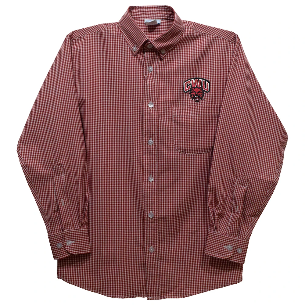 Toddler Vive La Fete Crimson Central Washington Wildcats Gingham Button-Down Long Sleeve Shirt