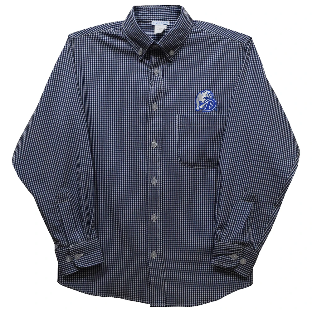 Toddler Vive La Fete Navy Drake Bulldogs Gingham Button-Down Long Sleeve Shirt