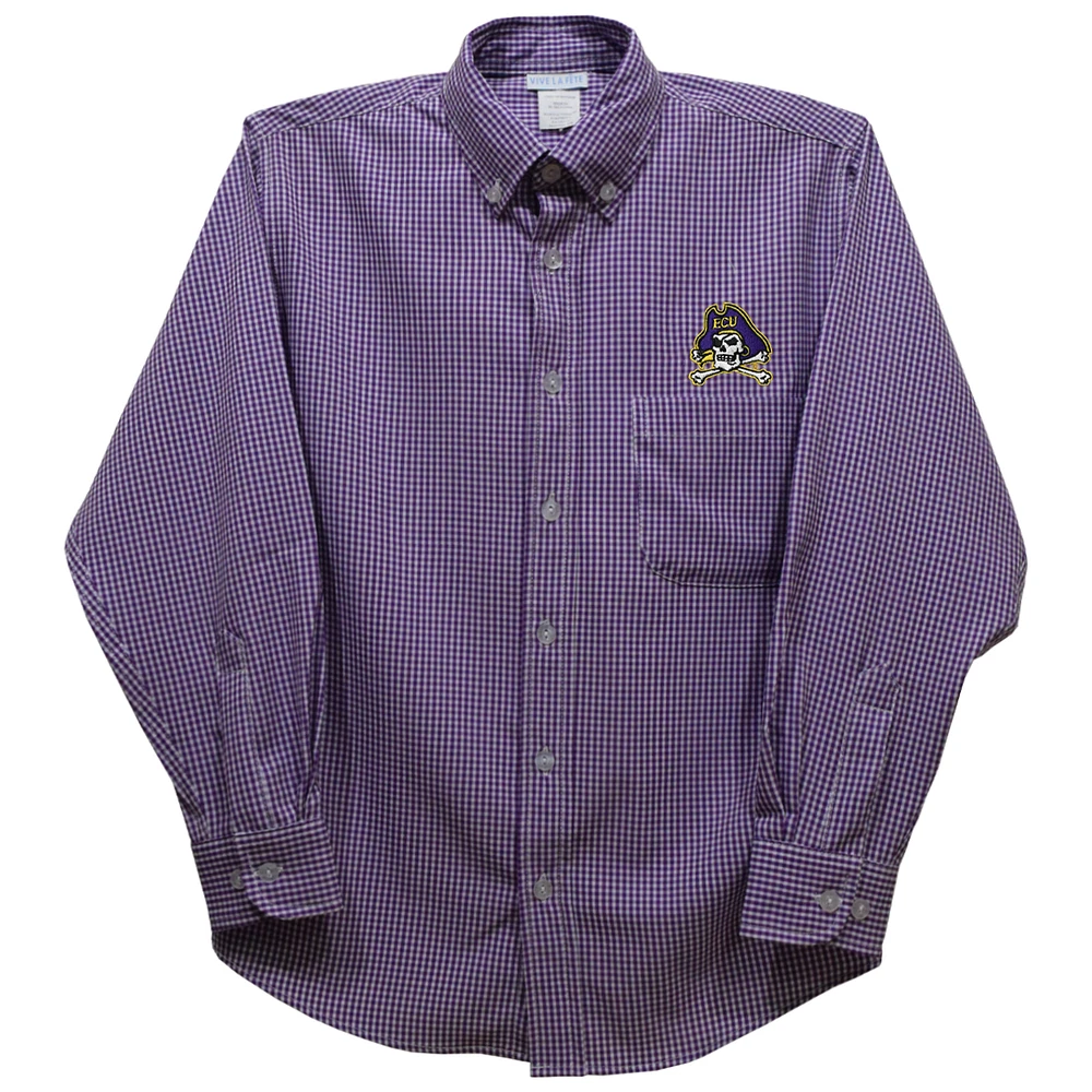 Toddler Vive La Fete Purple ECU Pirates Gingham Button-Down Long Sleeve Shirt