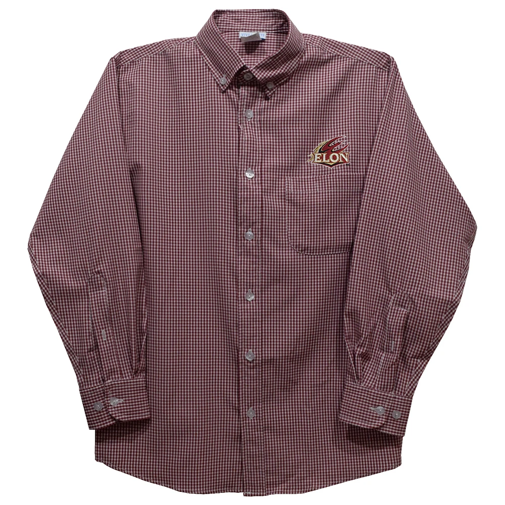 Toddler Vive La Fete Maroon Elon Phoenix Gingham Button-Down Long Sleeve Shirt