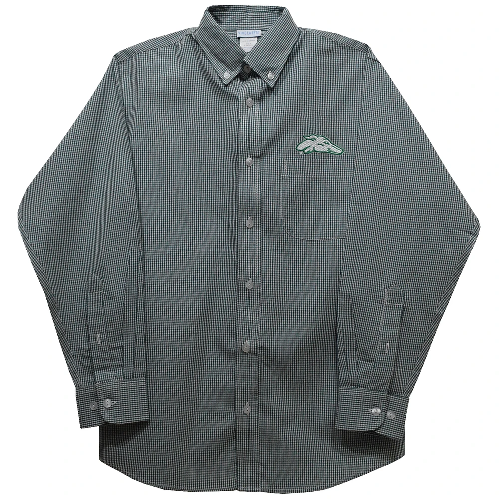 Toddler Vive La Fete Green Eastern New Mexico Greyhounds Gingham Button-Down Long Sleeve Shirt