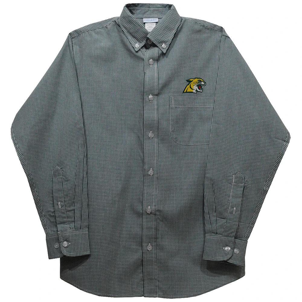 Toddler Vive La Fete Green Northern Michigan Wildcats Gingham Button-Down Long Sleeve Shirt