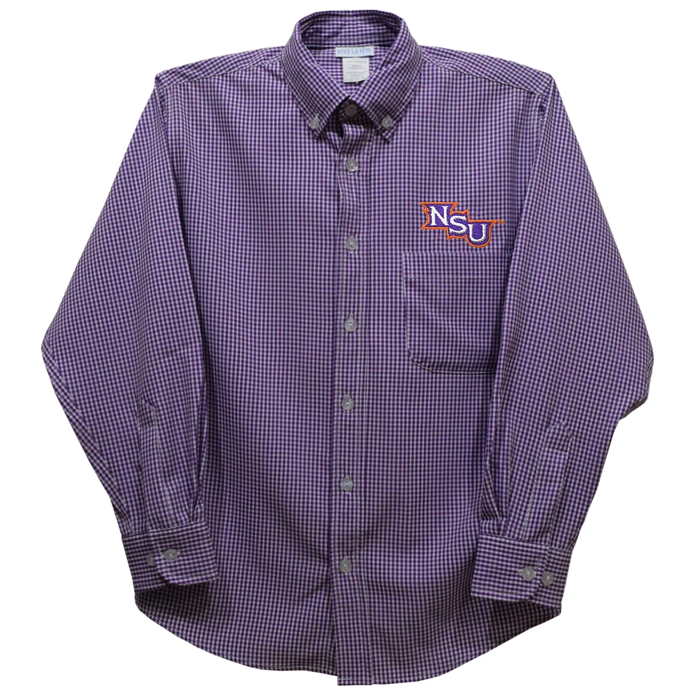 Toddler Vive La Fete Purple Northwestern State Demons Gingham Button-Down Long Sleeve Shirt