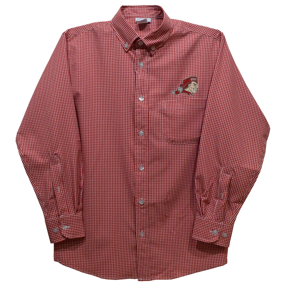 Toddler Vive La Fete Red Sacred Heart Pioneers Gingham Button-Down Long Sleeve Shirt