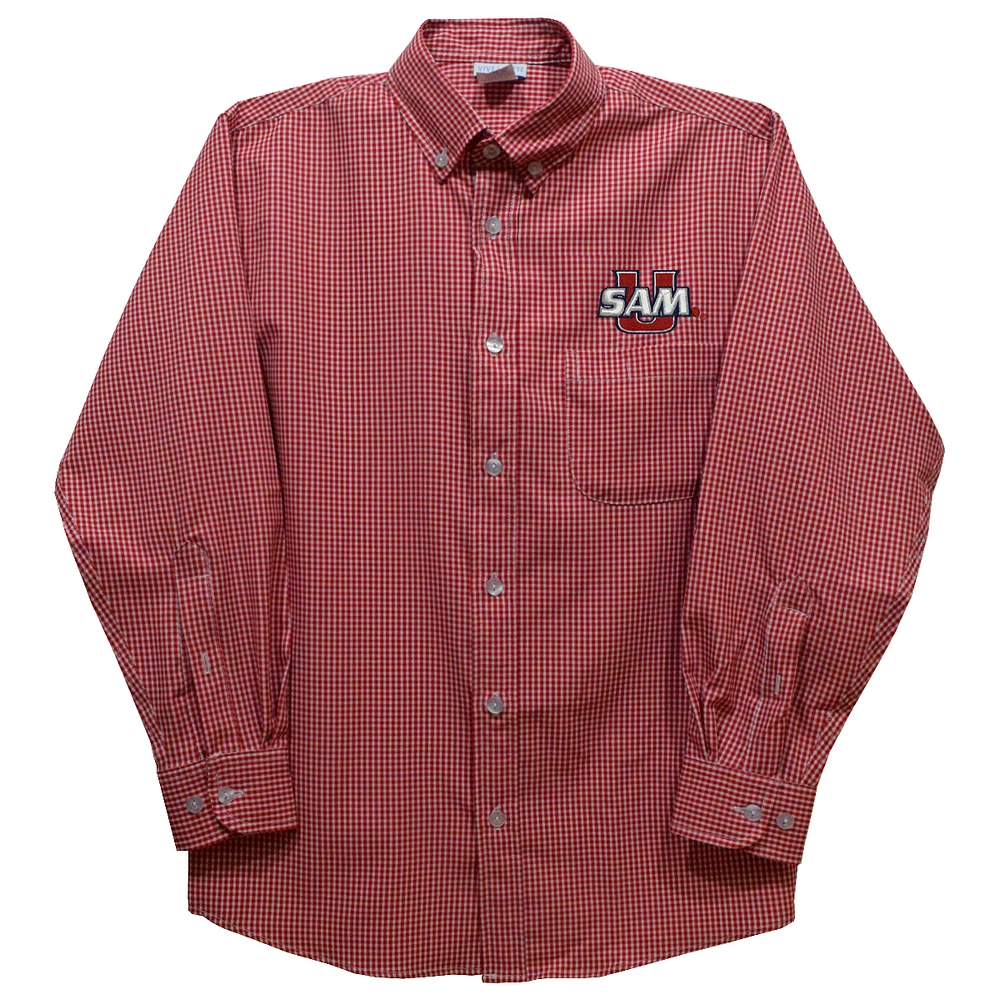Toddler Vive La Fete Red Samford Bulldogs Gingham Button-Down Long Sleeve Shirt