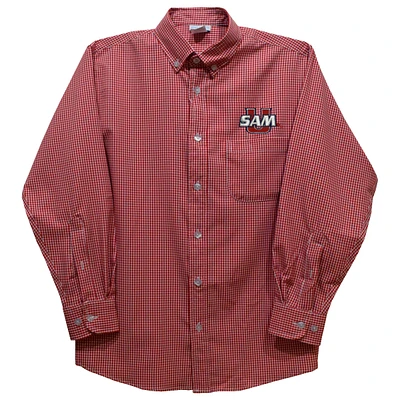 Toddler Vive La Fete Red Samford Bulldogs Gingham Button-Down Long Sleeve Shirt